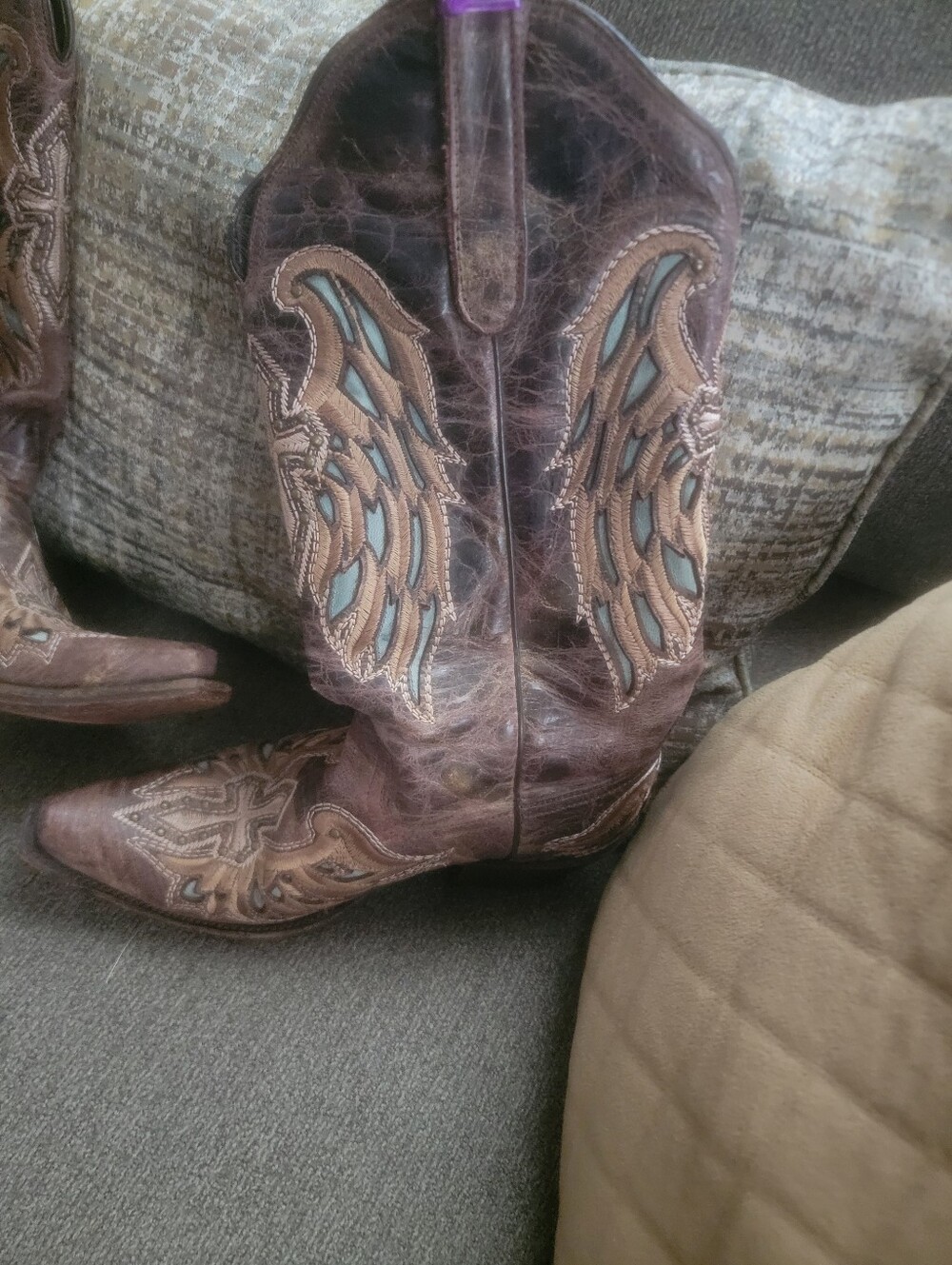 Denver Boots Cowboy Boots Turquoise Wings Size 7
